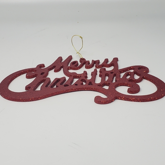 Red Glitter "Merry Christmas" Tree Ornament - Picture 2 of 8